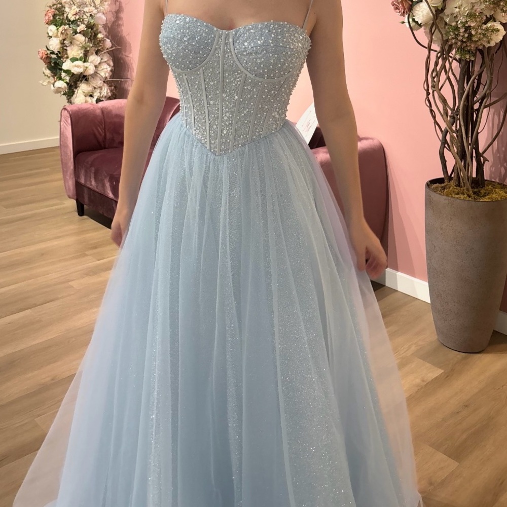 Portia and Scarlett Light Blue Beaded Prom Dress